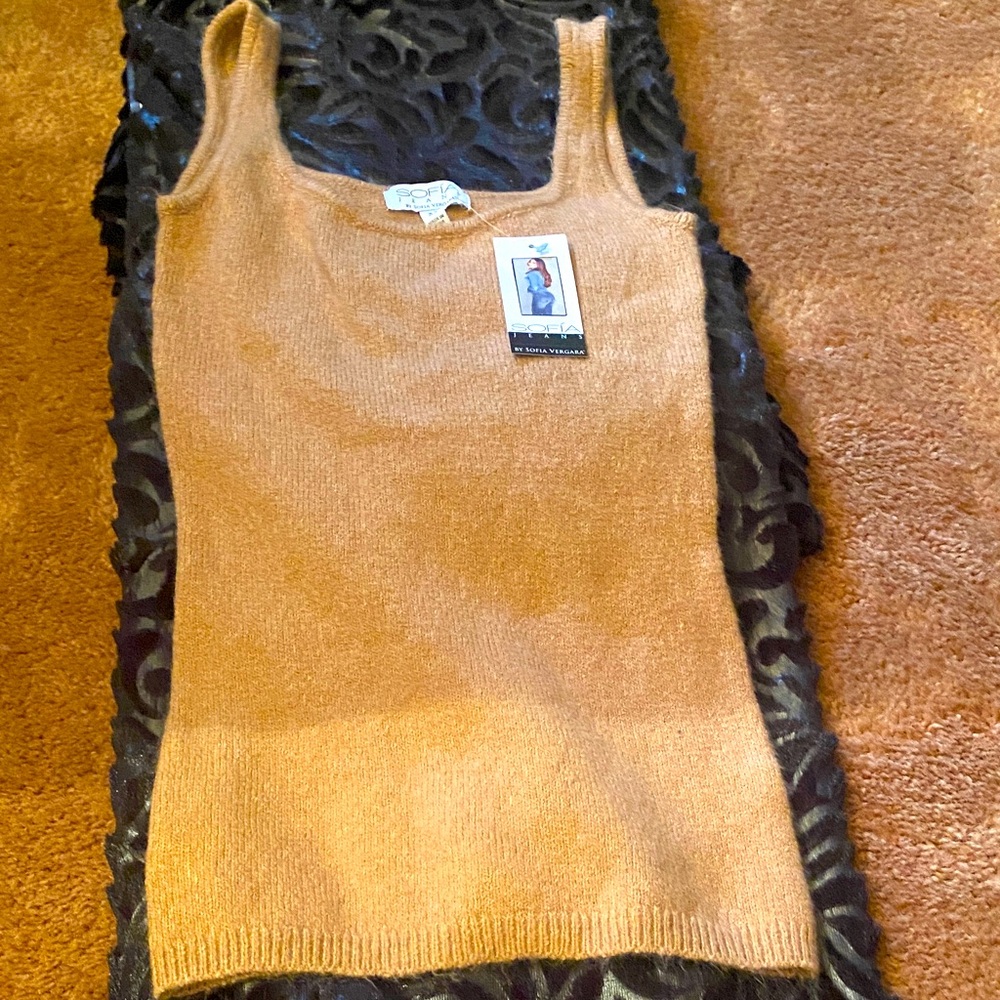 Cozy Sofia Vergara Tank Top in Camel — Women's Sleeveless Knit🌺🍒